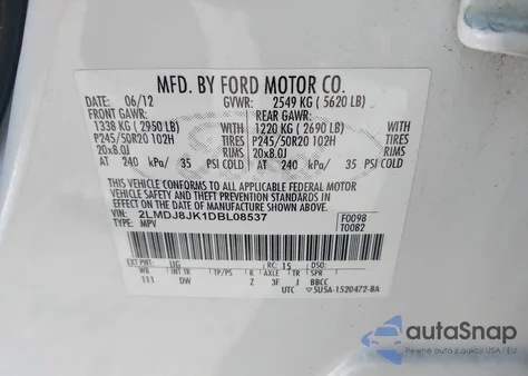 2013 Lincoln Mkx from USA, damaged, VIN 2LMDJ8JK1DBL08537